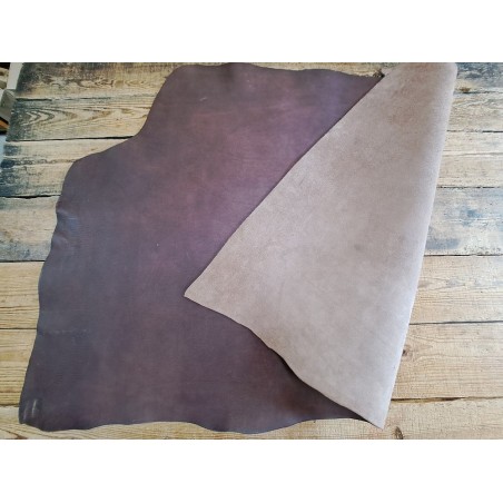 Demi collet de vache tannage végétal grainé -Châtaigne- Cuir en Stock