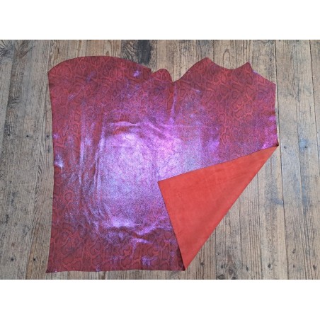 Peau de veau velours serpent - rouge - paillettes rose - maroquinerie - cuirenstock