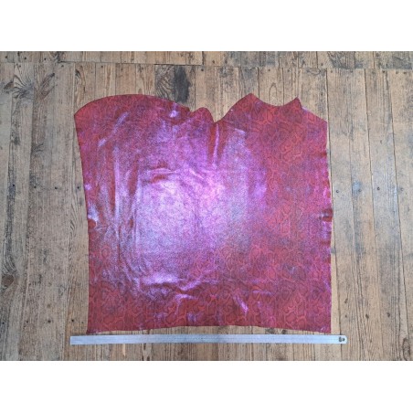 Peau de veau velours serpent - rouge - paillettes rose - maroquinerie - cuir en stock