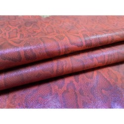 Peau de veau velours serpent - rouge - paillettes rose - maroquinerie - cuirenstock