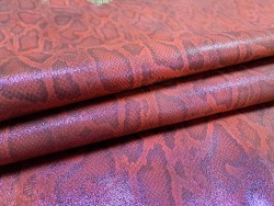 Peau de veau velours serpent - rouge - paillettes rose - maroquinerie - cuirenstock