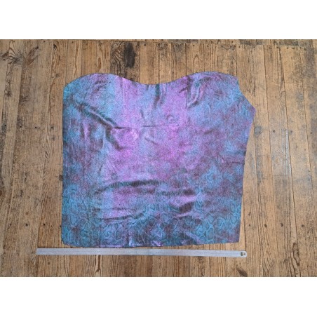 Peau de veau velours serpent - bleu - paillettes rose - maroquinerie - cuir en stock