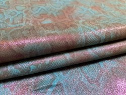Peau de veau velours serpent - bleu - paillettes rose - maroquinerie - cuirenstock
