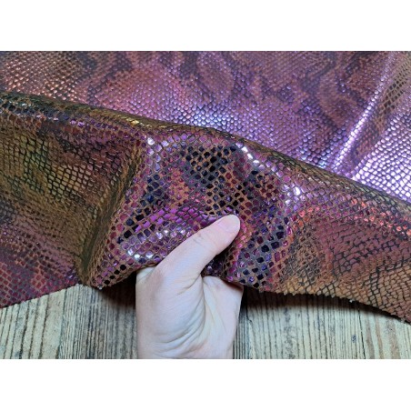 Peau de veau velours serpent - brun - écailles miroir - maroquinerie - cuirenstock