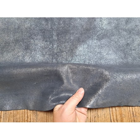 Peau de veau velours gris - paillette - argenté - maroquinerie - Cuirenstock