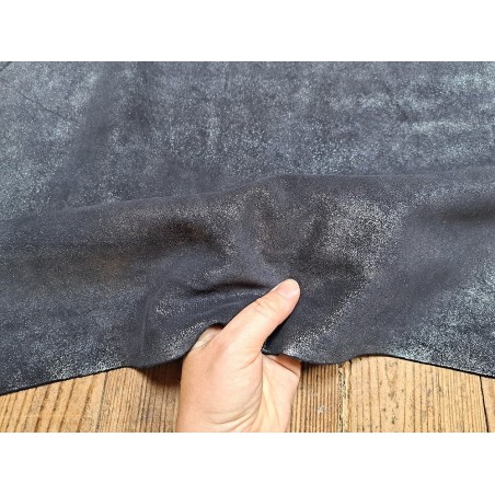 Peau de veau velours gris foncé - paillette - argenté - maroquinerie - Cuirenstock