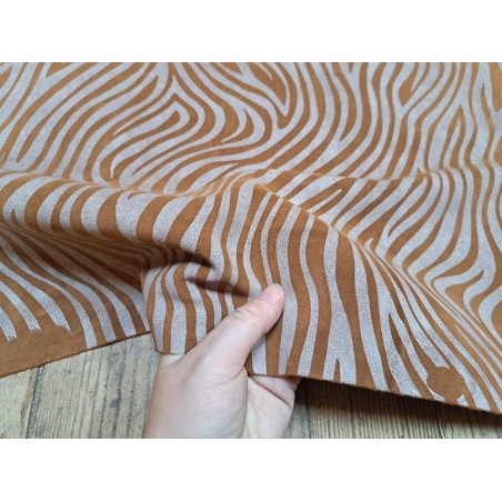 Peau de veau velours zèbre - camel - maroquinerie - Cuirenstock