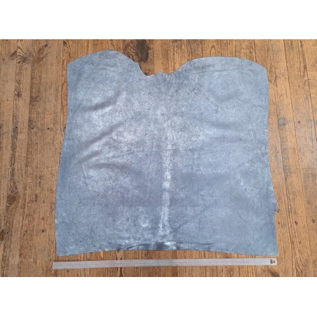 Peau de veau velours bleu jeans - paillette - argent - maroquinerie - cuir en stock