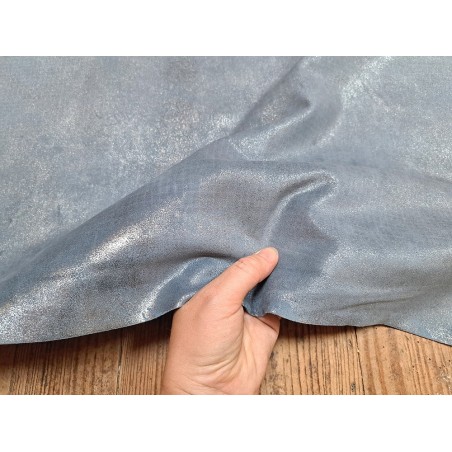 Peau de veau velours bleu jeans - paillette - argent - maroquinerie - Cuirenstock