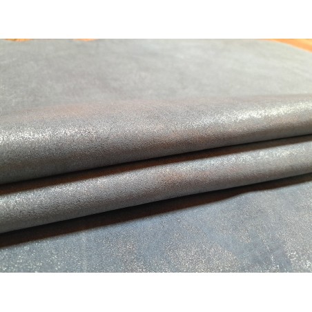 Peau de veau velours bleu jeans - paillette - argent - maroquinerie - cuirenstock