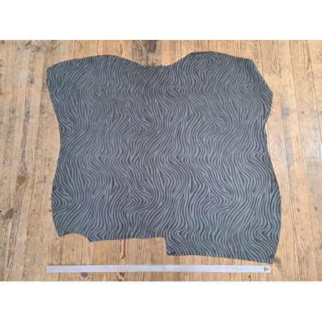 Peau de veau velours gris - zèbre - maroquinerie - cuir en stock