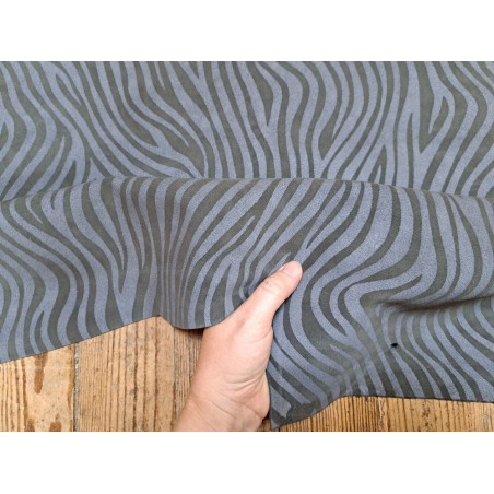 Peau de veau velours gris - zèbre - maroquinerie - Cuirenstock