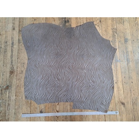 Peau de veau velours brun taupe - zèbre - maroquinerie - cuir en stock