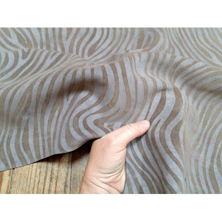 Peau de veau velours brun taupe - zèbre - maroquinerie - Cuirenstock