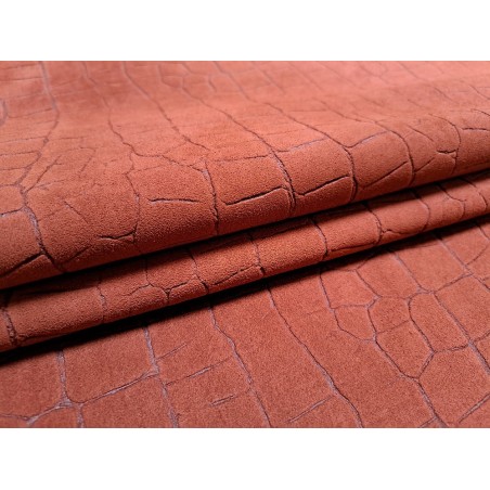 Peau de veau velours brique - crocodile- maroquinerie - cuirenstock