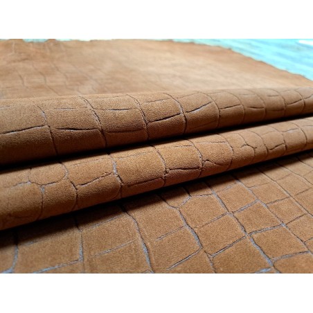Peau de veau velours brun - crocodile- maroquinerie - cuirenstock