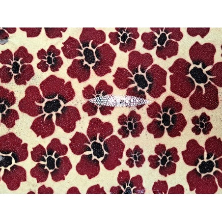 Peau de galuchat - perle centrale - cuir exotique - fleuri rouge - Cuirenstock
