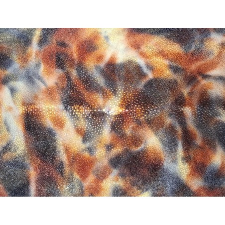 Peau de galuchat - perle centrale - cuir exotique - aquarelle noir/brique - Cuir en Stock