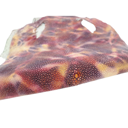 Peau de galuchat - perle centrale - cuir exotique - aquarelle violet/brique - Cuir en Stock