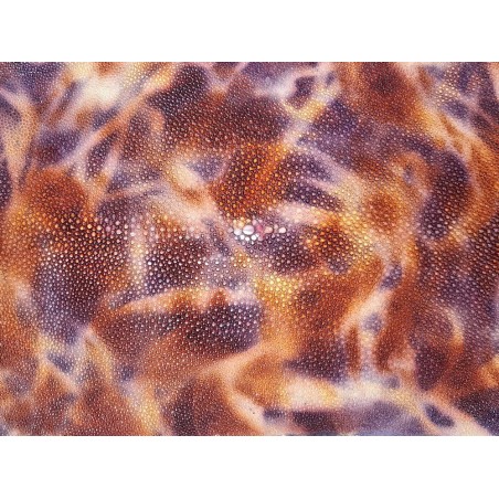 Peau de galuchat - perle centrale - cuir exotique - aquarelle violet/brique - Cuir en Stock