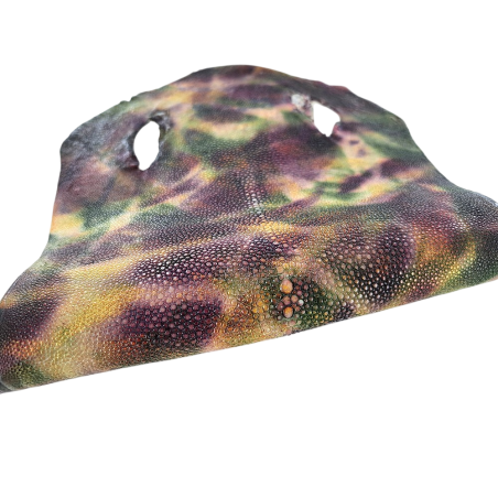 Peau de galuchat - perle centrale - cuir exotique - aquarelle violet/vert - Cuir en Stock