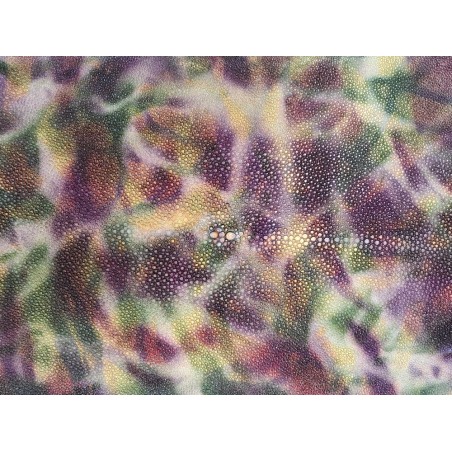 Peau de galuchat - perle centrale - cuir exotique - aquarelle violet/vert - Cuir en Stock