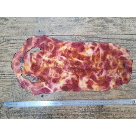 Peau de galuchat - perle centrale - cuir exotique - aquarelle rose/brique - Cuir en stock