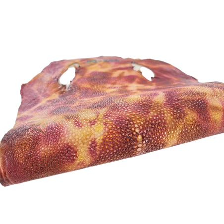 Peau de galuchat - perle centrale - cuir exotique - aquarelle rose/brique - Cuir en Stock