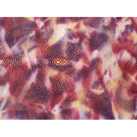 Peau de galuchat - perle centrale - cuir exotique - aquarelle rose/violet - Cuir en stock
