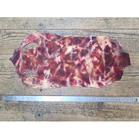 Peau de galuchat - perle centrale - cuir exotique - aquarelle rose/violet - Cuir en Stock