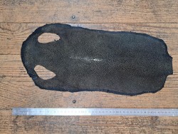 Peau de galuchat - perle centrale - cuir exotique - noir/argent- Cuirenstock