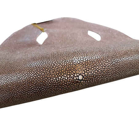 Peau de galuchat - perle centrale - cuir exotique - cuivre - Cuir en Stock