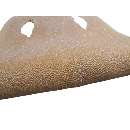 Peau de galuchat - perle centrale - cuir exotique - ocre paillettes dorées - Cuir en stock