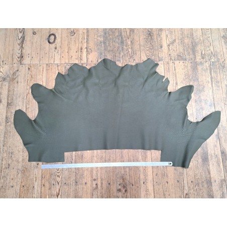 Demi-peau de cuir de taurillon pleine fleur vert kaki - Cuir en Stock