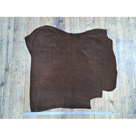 Demi peau de veau velours - motif grecque - marron - Cuir en stock
