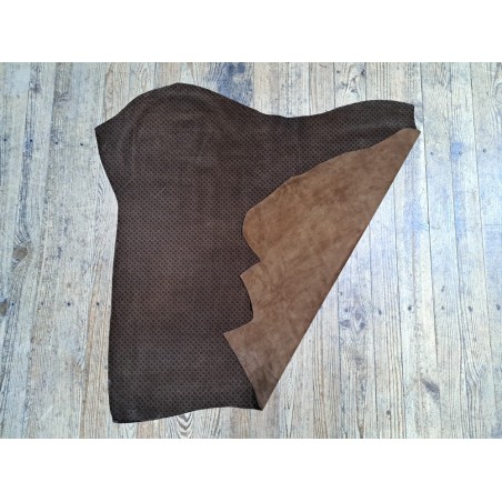 Demi peau de veau velours - motif grecque - marron - Cuirenstock