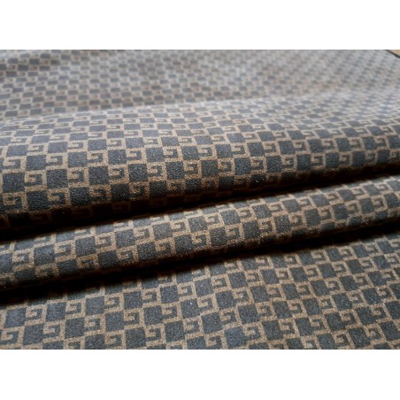 Demi peau de veau velours - motif grecque - marron - Cuir en Stock
