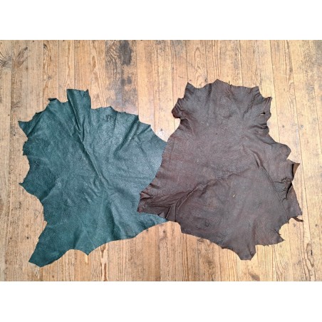 peau de cuir d'émeu - marron/vert - maroquinerie - vêtement - cuir en stock