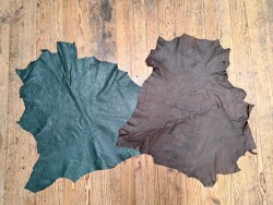 peau de cuir d'émeu - marron/vert - maroquinerie - vêtement - cuir en stock
