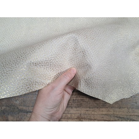 Peau de cuir de chèvre serpent beige - doré - maroquinerie - Cuir en stock