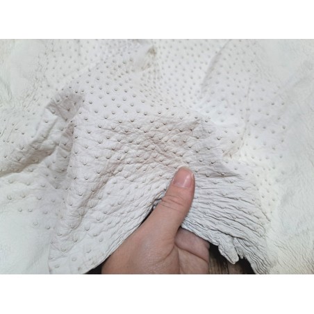 Peau de cuir d'autruche blanc poudré - picots luxe - Cuir en stock