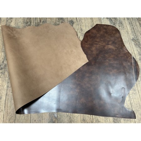 Demi-peau de cuir de veau BOX lisse - tannage ferme - nuancé effet tamponné - brun - Cuir en Stock
