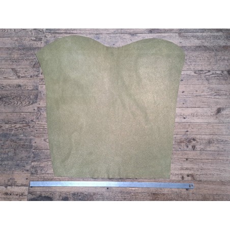 Peau de veau velours kaki - petits grains - paillettes - maroquinerie - cuir en stock