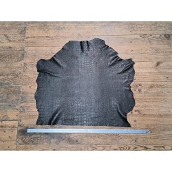 peau de cuir de mouton - crocodile - noir - maroquinerie - Cuir en stock