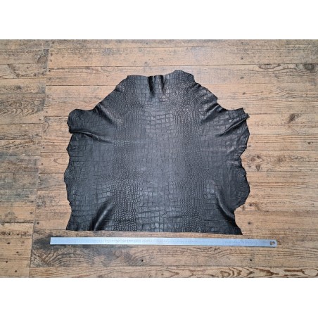 peau de cuir de mouton - crocodile - noir - maroquinerie - Cuir en stock