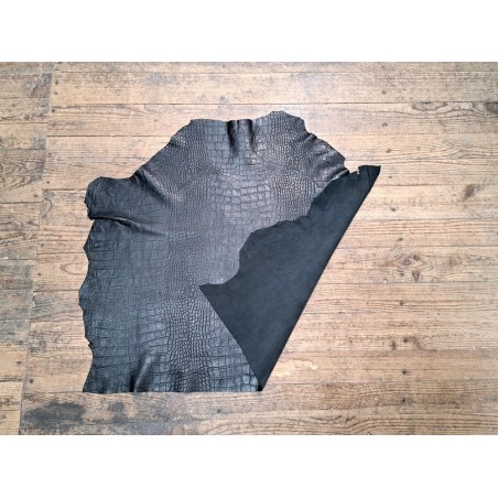 peau de cuir de mouton - crocodile - noir - maroquinerie - Cuir en stock