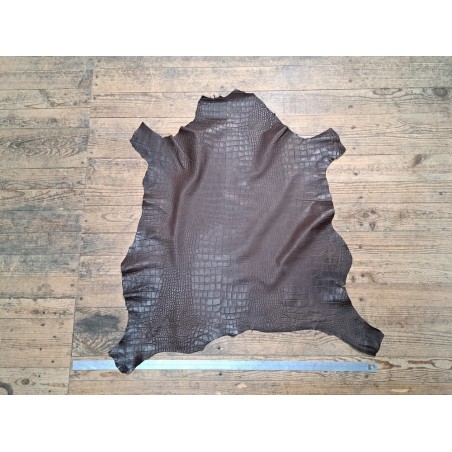 peau de cuir de mouton - crocodile - marron - maroquinerie - Cuir en stock