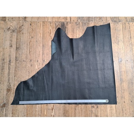 Demi-peau de cuir de veau façon crocodile noir - maroquinerie - Cuir en Stock