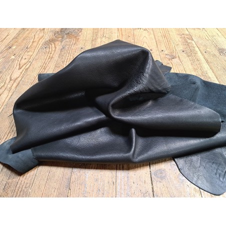 Demi peau de veau grainé - noir - maroquinerie - ameublement - Cuir en stock