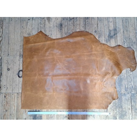 Demi-peau de cuir de vachette pullup ciré - Brun - C